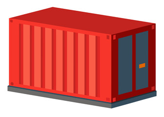 Red shipping container with blue doors on white background