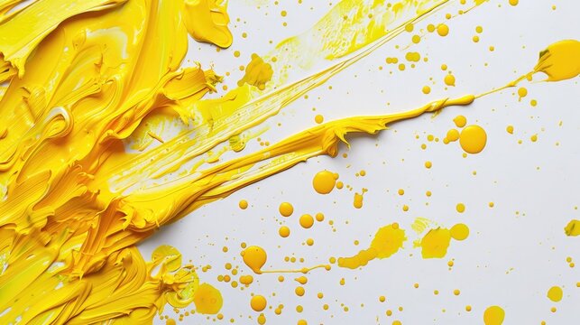 Yellow paint spots on white paper creating artistic image