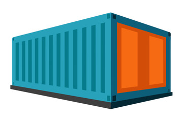 Shipping container used for storage and transportation in global logistics. Red and Blue