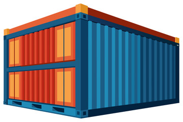 Shipping container used for storage and transportation in global logistics. Red and Blue