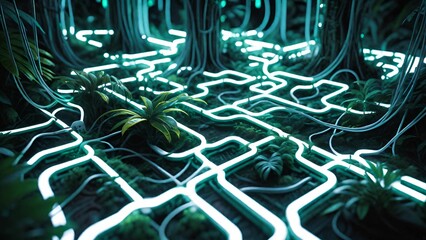 Circuits and cables on forest floor