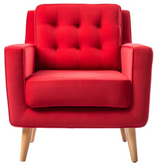 Fototapeta premium Red armchair in frontal view isolated on transparent background.