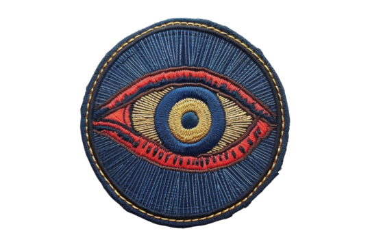 Embroidered eye patch with vibrant colors and intricate details. Perfect for fashion, crafting, and accessories. Symbolic and artistic design.