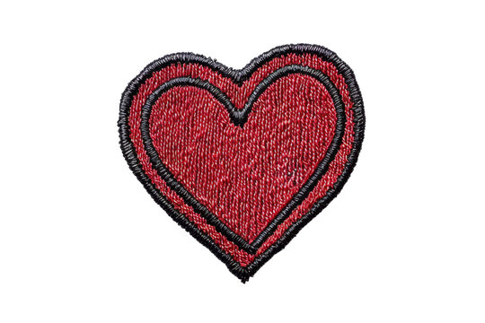 Red heart patch with black outline isolated on transparent background. perfect for DIY projects, clothing embellishment, and Valentine's Day crafts.