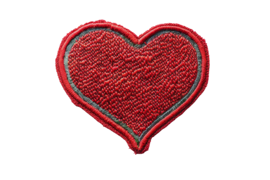 Red embroidered heart patch for sewing or crafting, symbolizing love and affection. Perfect for DIY projects, decoration, and fashion design.