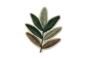 Detailed embroidered patch of a leaf with green and brown hues on a transparent background. perfect for DIY projects, crafts, and decorative purposes.