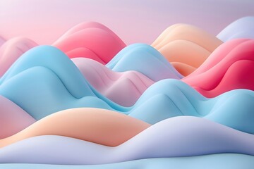 Serene 3D Clay Sculpture with Soft Pastel Textures and Alluring Color Gradients in Minimalist Landscape