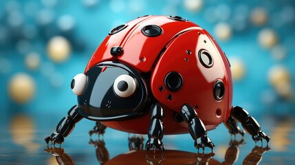 Fototapeta premium Robot Ladybug Space, Mechanical Insect Space, Robotic, Futuristic, Reflection Pose
