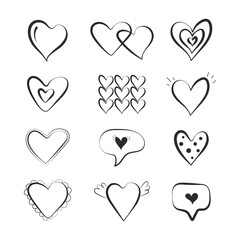 Set of outline black hearts