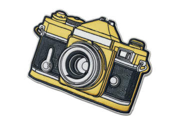 Vintage yellow camera illustration sticker isolated on transparent background, perfect for creative design projects.