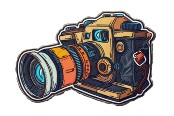 Illustration of a vintage camera with intricate details, depicting an old-fashioned photography tool in a stylized design.
