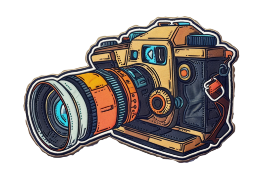 Illustration of a vintage camera with intricate details, depicting an old-fashioned photography tool in a stylized design.