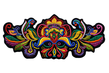 Vibrant, colorful abstract embroidery design with intricate patterns and floral motifs, perfect for textiles, decor, or crafting inspiration.