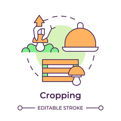 Cropping multi color concept icon. Indoor mushroom farming. Fungi cultivation. Cutting mushrooms. Round shape line illustration. Abstract idea. Graphic design. Easy to use in article