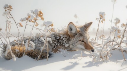 Fototapeta premium A coyote in the snow as a living sculpture shaped by the elements of survival in nature s expansive exhibition