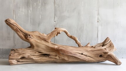 unique podium crafted from pieces of driftwood, highlighting the raw beauty and organic shapes, ideal for presenting coastal or eco-friendly products. 