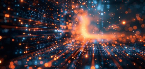 Fototapeta premium Abstract Technology Background with Glowing Particle Lines, Digital Data Streams, and Futuristic Light Effects