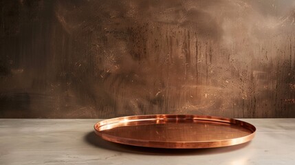 Obraz premium A podium with a polished copper plate surface, offering a warm and elegant base that enhances the presentation of artisanal goods or vintage items