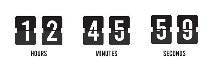 Clock countdown display. Set numbers flip watch. Black and white date counter flip display, time display digit symbol vector