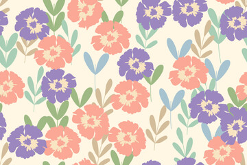 Seamless pattern design with beautiful flowers and leaves. design for fabric, cotton, wallpaper, satin, gift wrap, carpet.	