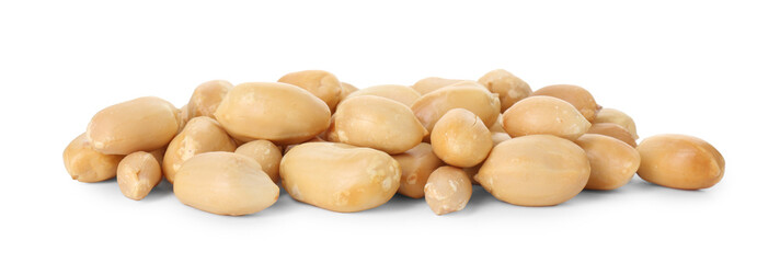 Pile of fresh peeled peanuts isolated on white