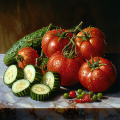 Fresh Harvest: Tomatoes and Cucumbers