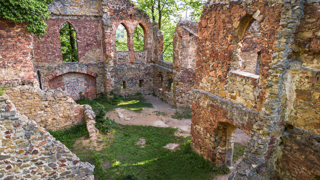 Ruined Interior of Old Ksiaz Castle in Poland