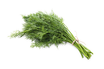 Bunch of fresh green dill isolated on white, above view