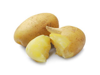 Tasty young boiled potatoes isolated on white