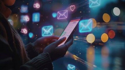 A person is holding a cell phone with a screen full of social media icons