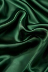 Obraz premium Luxurious green silk fabric drapery background with abstract wavy satin texture pattern
