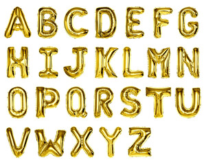 Letter A to Z png stickers, gold foil balloon alphabet set, transparent background