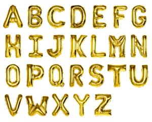 Letter A to Z png stickers, gold foil balloon alphabet set, transparent background