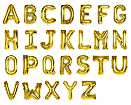 Letter A to Z png stickers, gold foil balloon alphabet set, transparent background