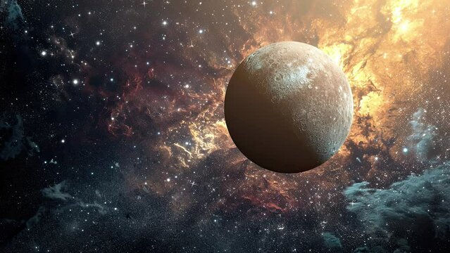 The moon satellite explodes in space, surreal landscape