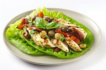 Easy Balsamic Chicken Lettuce Wrap with Sun-Dried Tomatoes and Artichoke Hearts