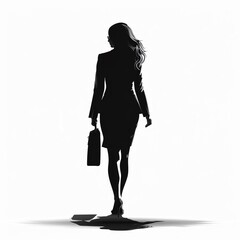 Silhouette of Businesswoman Holding Briefcase: Back View Minimalist Design
