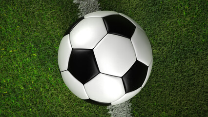 Fototapeta premium Fußball auf der Linie auf dem Rasen - 3D illustration
