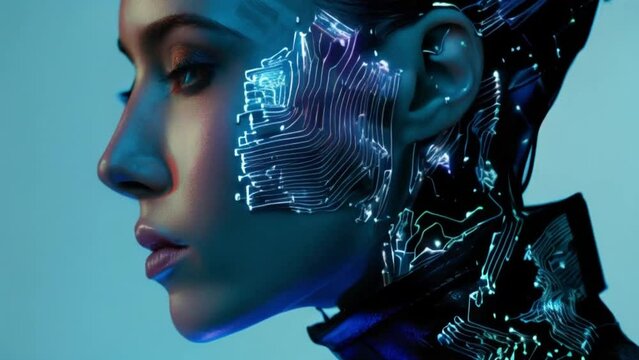 AI, Machine learning, beautiful woman robot cyborg digital technology on brain concept machine deep learning, science artificial intelligence technology network futuristic fashion.