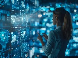 Businesswoman Giving Live Streamed Presentation to Virtual Audience through Real Time Comments Technology Networking and Digital Communication Concept