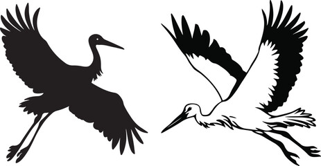 Obraz premium A silhouette image of beautiful birds Stork. Art & Illustration.