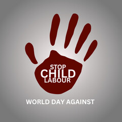 Fototapeta premium World day against Child Labor. Let's bring child labor down. Kids working on one side and on another side kids win the cup. isolate view. Silhouette people art. Vector illustration.