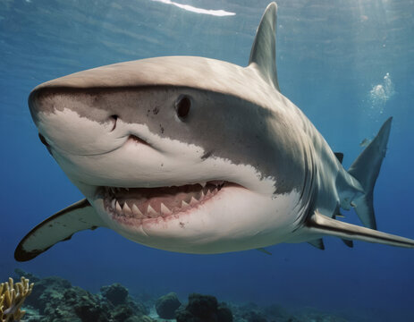 Un gruppo di squali si muove in formazione, creando un'immagine impressionante di coordinazione e potenza.
