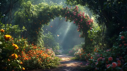 flower garden hidden behind a tangle of vines