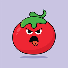 tomato vegetable cartoon vector illustration. vegetable concept with angry expression. flat cartoon style