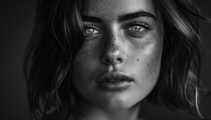 Fototapeta premium A black and white portrait highlighting the subject's features, blackandwhite, portrait, features