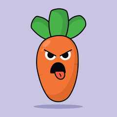 carrot vegetable cartoon vector illustration. vegetable concept with angry expression. flat cartoon style