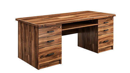 Wooden office desk with multiple drawers and a spacious workspace, ideal for organizing and completing tasks in a home or professional office.