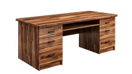 Wooden office desk with multiple drawers and a spacious workspace, ideal for organizing and completing tasks in a home or professional office.