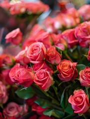 A close-up shot of a lush bouquet of pink roses with soft focus background